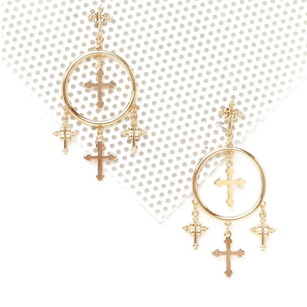 Nasty Gal Hanging Cross Hoop Earring